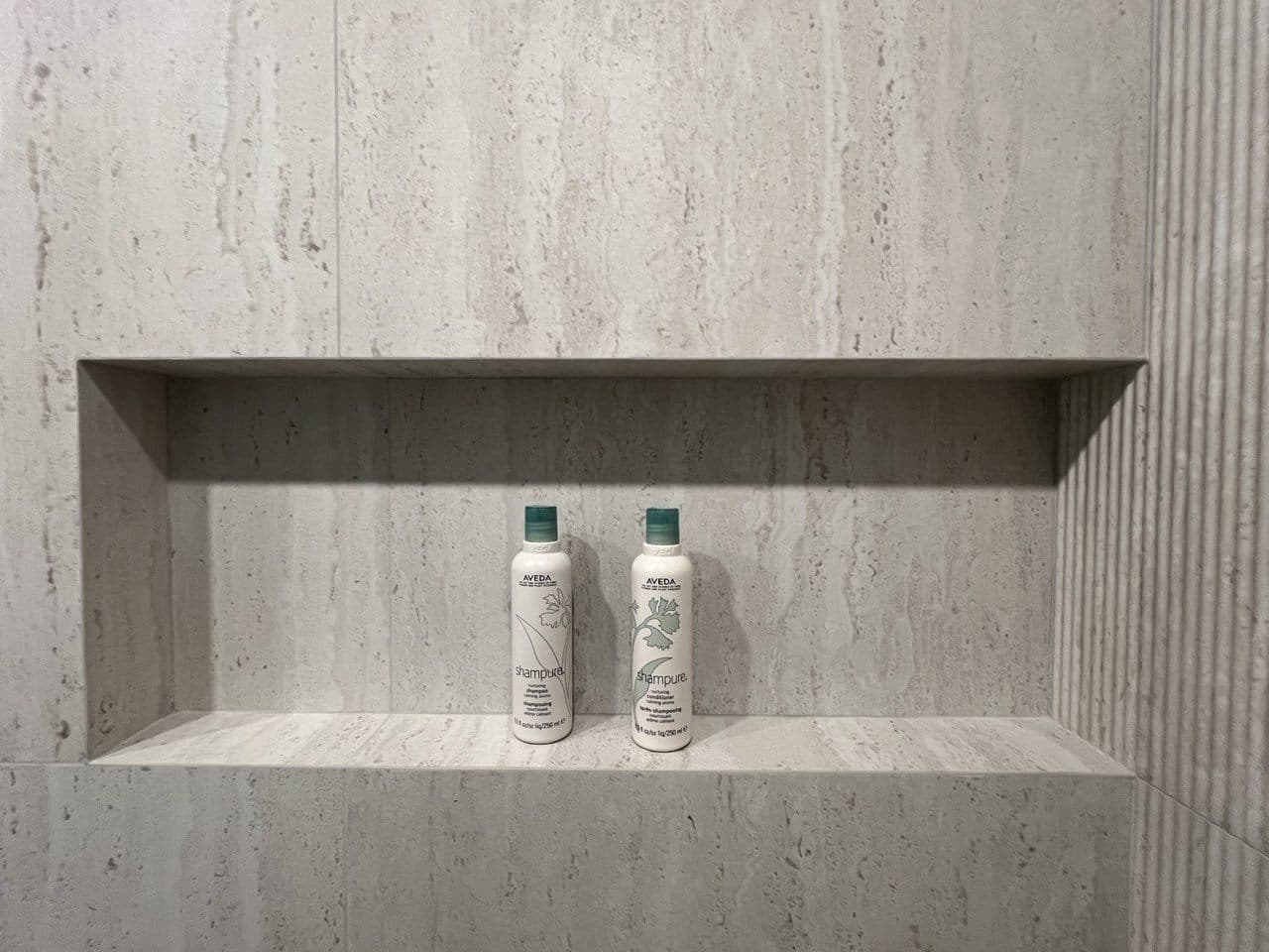 Travertine & Porcelain Bathroom — detail 2 by Diamond Tiling