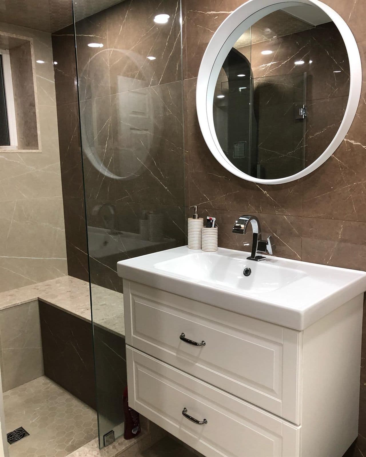 Modern Floating-Vanity Bath — Bathrooms in Liberty Village, Toronto