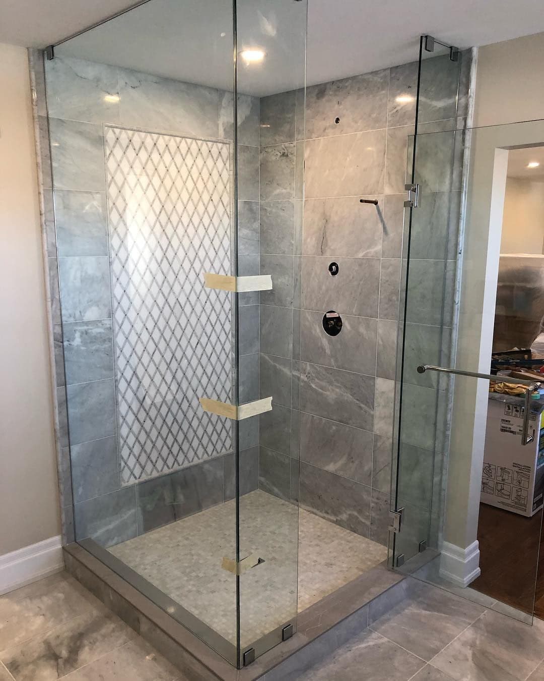 Glass-Enclosed Marble Shower — Showers in Davisville, Toronto