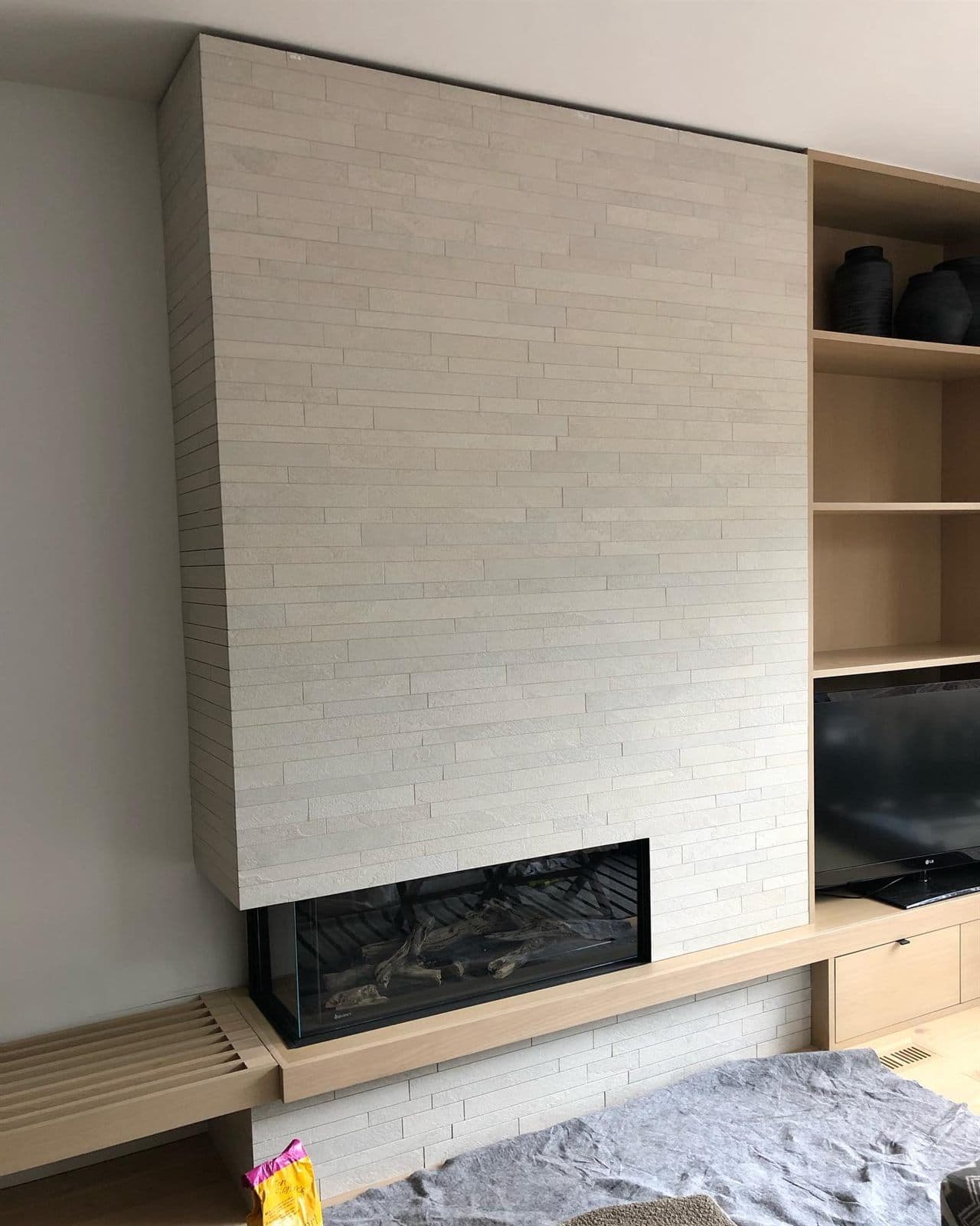 Porcelain Slab Fireplace — Custom Homes in Aurora, ON